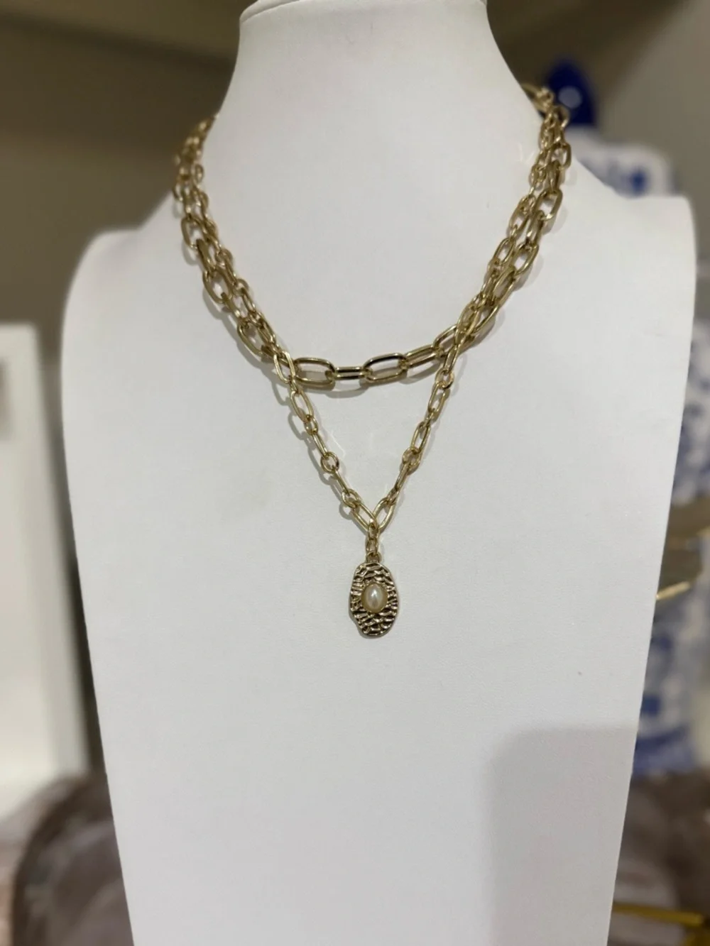 Set of 2 Separate Gold Tone Paperclip Chain Necklaces